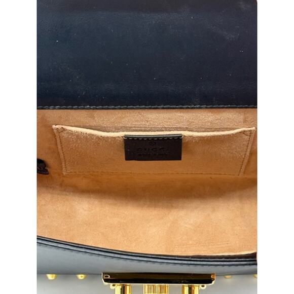 Gucci Calfskin Studded Small Padlock Pearl Shoulder Bag*Black*COA - Picture 3 of 15